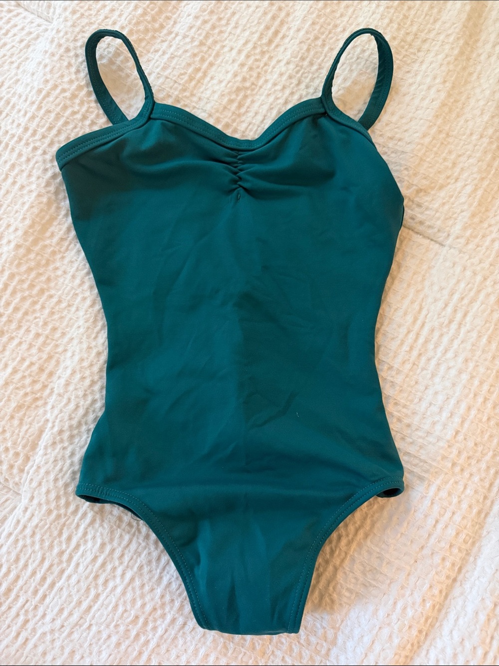 Teal cinched back ballet leotard